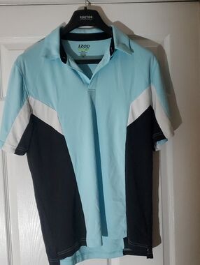 IZOD Men’s Light Blue and Black Colorblock Polo Shirt
